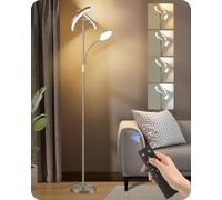 GOEBLESON Lampadaire LED avec Lampe de Lecture, Lampe de Pie Salon | Commande par Télécommande et Tactile, Température 2700K-6500K, Fonction Mémoire, pour Salon, Chambre, Bureau, Argent