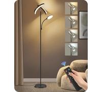GOEBLESON Lampadaire LED avec Lampe de Lecture, Lampe de Pie Salon | Commande par Télécommande et Tactile, Température 2700K-6500K, Fonction Mémoire, pour Salon, Chambre, Bureau, Noir