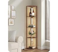 GOEBLESON Lampadaire sur pied avec Étagères en Bois, Étagère d’Angle pour Salon，20W LED Lampe sur Pied Réglable, Barre Lumineuse Pivotant à 360°, pour Chambre, Bureau, Marron Rustique ZF54LDD05N1