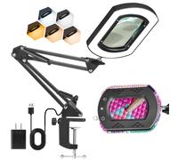 GOEBLESON Lampe Loupe 10x avec Lumière et Pince, Loupe à Lumière LED 2 en 1 | 5 Températures de Couleur, Réglage de Luminosité Continu, Mains Libres, pour Lecture, Réparation, Peinture, Travaux de Près