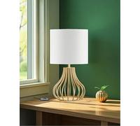 GOEBLESON Petit Lampe de Chevet, Lampe de Table moderne avec base de cage métallique et abat-jour en lin, 1 ampoule LED E27 4W inclus, pour chambre, salon, Blanc et Doré ZDCW10TLD05N1