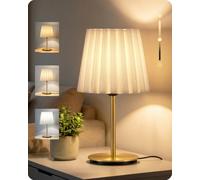 GOEBLESON Petite Lampe de Chevet, Abat-Jour Blanc et Or, pour Chambre