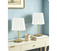 GOEBLESON Petite Lampe de Chevet Lot de 2, Abat-Jour Blanc et Or