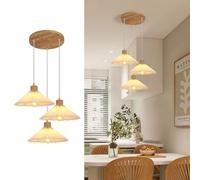 Goeco 3 Lumières Suspension, Lustre Suspension E27 avec Abat-jour Tissu, 120 CM Câble Réglable Lampes de Plafond Rétro pour Salle à Manger Salon Chambre Cuisine (Sans Ampoule)