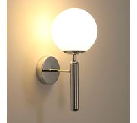 Goeco Applique Murale Intérieure, E27 Lampe Murale Chromé avec Abat-jour en Boule de Verre Diamètre 15 cm, Max.60W, Éclairage Ambiance Vintage pour Chambre Salon Cuisine Couloir, Pas d'ampoules