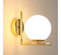 Goeco Applique Murale Intérieure, E27 Lampe Murale Moderne avec Abat-jour en Verre, Art Déco Applique Doré Vintage pour Chambre Salon Cuisine Couloir, Dia. 15cm, Max.60W