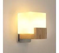 Goeco Applique murale LED Intérieur, Lampe Murale Moderne en Bois, Lampe Murale E27 avec Abat-jour en Verre pour Chambre à Coucher, Salon, Couloir