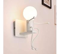 Goeco Applique Murale Robot, Applique Murale Noir Créative Style Contemporain et Rétro, Lumière murales pour Chambre Chevet Chambre d'enfants Couloir Escalier (Blanc)