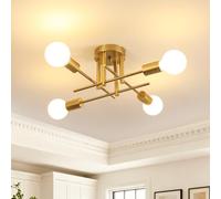 Goeco Lustre Industriel, Douille E27 43CM luminaire plafonnier Doré à 4 Bras, Lampe de Plafond Suspension Intérieur en Metal pour Salon, Chambre, Cuisine, Bar, Café (Sans Ampoules)