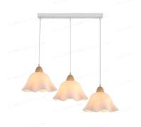 Goeco Lustre Plafonnier Blanc, E27 Suspension Luminaire Bois et Metal, 3 Lumières Plafonnier Fleur Moderne pour Salle à Manger, Chambre à Coucher, Café, Balcon