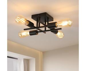 Goeco Lustre Plafonnier Vintage, Moderne Lustre Sputnik Industriel 4 Lumières E27 Base en Métal, Rétro Lampe de Plafond Noire pour Chambre à coucher, Salon, Salle à manger, Cuisine