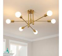 Goeco Lustre Sputnik Industriel 6 Lumières Douille E27 Lampe Suspension Vintage Plafonnier Doré Moderne en Metal pour Salon Chambre Cuisine, Max.60W Ampoules non incluses