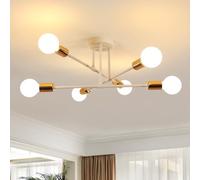 Goeco Lustre Sputnik Moderne, 6 Lumières E27 Plafonnier Industriel Vintage, Rétro Lampe Suspension de Plafond en Métal pour Chambre, Salon, Cuisine, Blanc & Or Diamètre 60 cm (Sans Ampoule)
