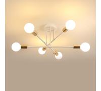 Goeco Lustre Sputnik Moderne, 6 Lumières E27 Plafonnier Industriel Vintage, Rétro Lampe Suspension de Plafond en Métal pour Chambre, Salon, Cuisine, Blanc & Or Diamètre 60 cm (Sans Ampoule)