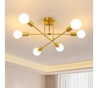 Goeco Lustre Sputnik Vintage, Doré Plafonnier Industriel 6 Lumières en Fer, E27 Lampe de Plafond Moderne pour Chambre, Salon, Cuisine, Diamètre 60 cm (Sans Ampoule)