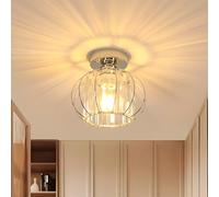 Goeco Plafonnier Cristal, Ø 19 cm Luminaire Lustre Vintage Douille E27, Plafonnier Industriel avec Abat-jour en Cage Métal pour Entrée Couloir Chambre Salon, Chrome, Ampoules non incluses