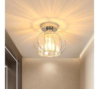 Goeco Plafonnier Cristal, Douille E27 Lustre de Plafond Industriel Vintage avec Abat-jour en Forme de Cage, Max.40W Luminaire Plafonnier Chrome pour Entrée Couloir Chambre Salon, Ampoules non incluses