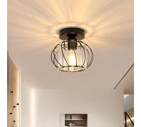 Goeco Plafonnier Cristal, E27 Lampe de Plafond Moderne, Lustre Industriel Vintage avec Abat-jour en forme de Cage pour Entrée Couloir Chambre Salon, Noir