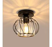 Goeco Plafonnier Cristal, E27 Lampe de Plafond Moderne, Lustre Industriel Vintage avec Abat-jour en forme de Cage pour Entrée Couloir Chambre Salon, Noir