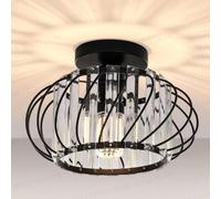 Goeco Plafonnier Cristal Moderne, E27 Mini Lustre en Cristal Métal Noir, Plafonnier Semi Encastré pour Cuisine Salle à Manger Couloir Porche Salon