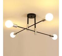 Goeco Plafonnier Industriel, 4 lumières Lustre Sputnik Vintage Noir en Metal, E27 Base Suspension Luminaire pour Salon, Chambre, Cuisine, Couloir (Sans Ampoules)