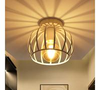 Goeco Plafonnier Industriel E27 Lustre, Vintage Luminaire Plafonnier Abat-jour en Cage Métal Douille E27, Lampe de Plafond Retro Pour Couloir Grenier Balcon, Blanc, Ampoules non Incluses
