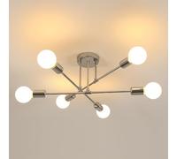 Goeco Plafonnier Industriel Vintage, E27 Lustre Sputnik en Métal Plaqué avec 6 Douilles, Rétro Lampe de Plafond pour Chambre, Salon, Cuisine, Chromé Dia. 60 cm(Sans Ampoule)
