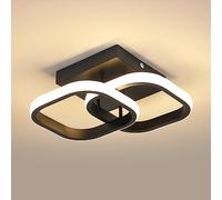 Goeco Plafonnier LED 22W, Luminaire Plafonnier Moderne Double Carré, 3000K Lumière Blanche Chaude Lampe de Plafond Lustre LED pour Couloir, Entrée, Balcon, Noir, Carré Longueur latérale 16cm