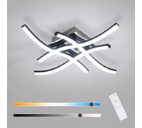Goeco Plafonnier LED avec Télécommande, 28W 3000K-6500K 4 Barres | Lampe de Plafond Dimmable Moderne Luminaire Lustre Design Ondulé pour Couloir Chambre Cuisine Salon, Noir