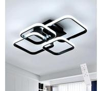 Goeco Plafonnier LED Dimmable, 48W 5400LM Lampe de Plafond avec Télécommande, Température de couleur 3000k-6500k, Lustre LED avec 4 Carrés pour Salon Chambre Cuisine, Noir 58 cm