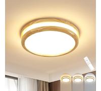 Goeco Plafonnier LED Rond Dimmable, 32W Plafond Bois Réglable 3000K-6500K avec Télécommande, Luminaire Moderne pour Chambre, Salon, Cuisine, Couloir, 30CM