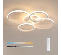 Goeco Plafonnier LED Ronde, 39W 69CM Luminaire Plafonnier Interieur avec Lampe à 4 Anneaux 3000K-6500K, Lustre de Plafond LED Dimmable avec Telecommande pour Chambre Salon Cuisine, Blanc