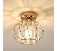 Goeco Plafonnier Or, E27 Lampe de Plafond en Cristal Moderne, Lustre Industriel Vintage avec Abat-jour en forme de Cage pour Entrée Couloir Chambre Salon, Ampoules non incluses