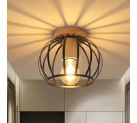 Goeco Plafonnier Vintage, Douille E27 Lampe de Plafond Retro, Géométrique Abat-Jour Plafond en Métal Cage Pour Couloir, Grenier, Balcon, Ø 20 cm, Noir