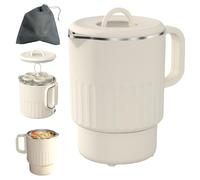 GOEDCH 1 L Bouilloire Pliable: Bouilloire de Camping Portable avec Sac de Rangement et Support pour Œufs Cuits à la Vapeur, Bouilloire Électrique en Acier Inoxydable Blanc, Bouilloire Extérieure
