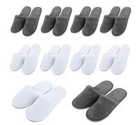 GOEDCH 10 paires de pantoufles en polaire corail : pantoufles spa blanches et grises, pantoufles d'invités en polaire corail, pantoufles lavables en velours de coton unisexe, pantoufles d'hôtel pour