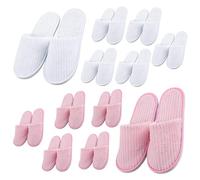 GOEDCH 10 paires de pantoufles en polaire corail : pantoufles spa blanches et roses, pantoufles d'invités, pantoufles en velours de coton lavables unisexes, pantoufles d'hôtel pour le bien-être, les