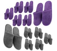 GOEDCH 10 paires de pantoufles en polaire corail : pantoufles spa violet et gris, pantoufles d'invités, pantoufles d'invités, pantoufles lavables en velours de coton unisexe, pantoufles d'hôtel pour