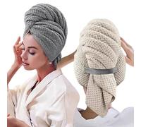 GOEDCH 100 x 60 cm - Turban à cheveux en microfibre : lot de 2 turban à cheveux de qualité supérieure avec bande élastique, séchage rapide, super absorbant, grande serviette de bain, pour femmes et