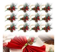 GOEDCH 12 pièces pommes de pin aiguilles porte-serviettes : ensemble de ronds de serviette de Noël avec pommes de pin et baies, ronds de serviette de Noël pour Thanksgiving, Pâques, Noël, mariage