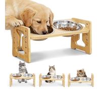 GOEDCH 19,5 cm Gamelle pour chien surélevée : bois, gamelle réglable en hauteur, couleur originale, gamelle surélevée pour chien, support de gamelle pour chien et chat