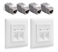 GOEDCH 2 prises réseau CAT 7 à 2 ports encastrées : 4 modules Keystone RJ45 CAT 7, boîte de jonction Ethernet LAN, prise de données Ethernet RJ45, câble patch réseau DSL, câble de pose