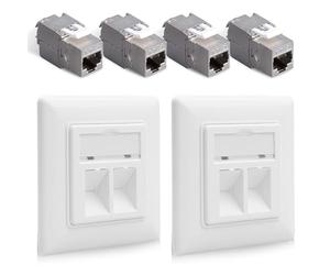 GOEDCH 2 prises réseau CAT 7 à 2 ports encastrées : 4 modules Keystone RJ45 CAT 7, boîte de jonction Ethernet LAN, prise de données Ethernet RJ45, câble patch réseau DSL, câble de pose