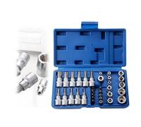 GOEDCH 34 Pièces Coffret douilles torx femelle: douilles hexagonales Torx professionnelles, clés à douille Torx intérieures et extérieures pour atelier automobile, pour l'automobile et l'industrie (21