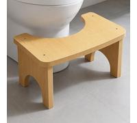 GOEDCH 37 × 20 × 17 cm Tabouret de toilette : tabouret WC en bambou naturel, design ergonomique, tabouret antidérapant, couleur originale, pour salle de bain famille