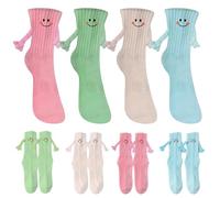 GOEDCH 4 paires de chaussettes magnétiques amusantes avec mains : chaussettes de maintien de la main, chaussettes magnétiques 3D, chaussettes d'amitié, chaussettes magnétiques main dans la main