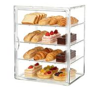 GOEDCH 40 × 30 × 25 cm Vitrine de comptoir en acrylique à 4 couches : grande boîte à pain transparente, matériau PET transparent, vitrine à pâtisseries, fonction de porte magnétique, boîte à pain