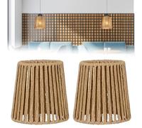 GOEDCH Abat-jour en rotin: 2 pièces abat-jour Boho lampe suspendue, lampe suspendue en rotin vannerie (H 14 cm), abat-jour Ø14,5 cm, accessoires d'abat-jour de rechange pour lamp de table
