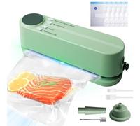 GOEDCH Appareil de Mise Sous Vide 3-en-1 avec Batterie 1200mAh, Soudeuse de Sacs Portable, Scellage Sous Vide/Scellage Simple/Extraction Ponctuelle, Jusqu'à 60 Scellages par Charge, 60 KPA, Vert Clair
