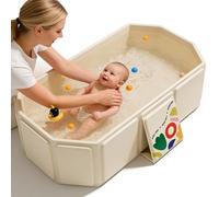 GOEDCH Baignoire pliable pour enfants de 0 à 8 ans, 75 x 45 x 25 cm, beige, portable, pliable, avec valve de vidange, pour bébé de 0 à 8 ans, baignoire intégrée